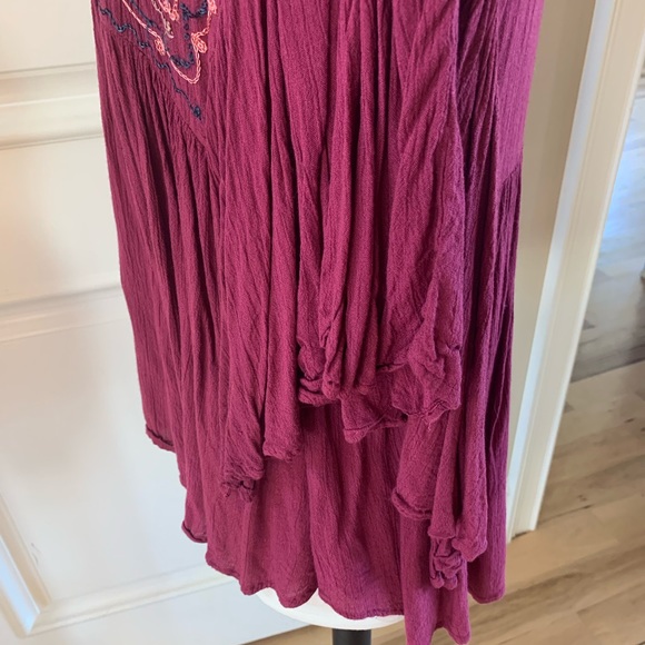 Japna Flowy Top Hippie Boho Shirt Maroon Embroidered Womens M Batwing Dohlman - Picture 13 of 14